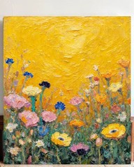 Abstract Floral Oil Painting Canvas Wall Art Yellow Textured Flowers 8»*12»