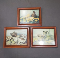 Fruit Still Life Wall Art Set of 3 Framed Farmhouse Kitchen Rustic Vintage Decor
