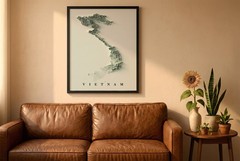 Vietnam Map, Vietnam 2D Relief Map, Vietnam Vintage Map – 2D Flat Print