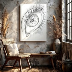 Wall Art Black White Eye Sketch Print Surreal Pencil Drawing Modern Home Decor