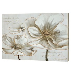 Floral Chorus Handpainted Giclee Canvas Wall Art White and Gold 36″Wx2″Dx24″H