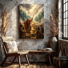Wall Art Biblical Sea Parting Canvas Print Religious Exodus Moses Painting Decor
