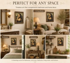 Vintage Funny Bathroom Canvas Art – Mona Lisa Humor Wall Decor 16x24in
