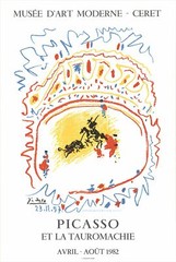 PABLO PICASSO Tauromachie 35″ x 23.5″ Lithograph 1982 Cubism Multicolor, White,