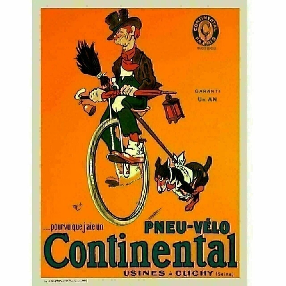 Cycling Poster Pneu Velo Continental Poster Vintage Bicycling Art Poster