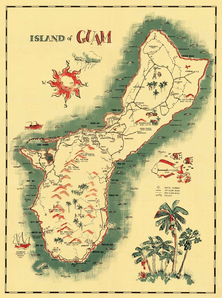 Pictorial Road Map of Guam Wall Art Mountains Villages Poster Print Decor Repro