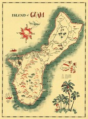 Pictorial Road Map of Guam Wall Art Mountains Villages Poster Print Decor Repro