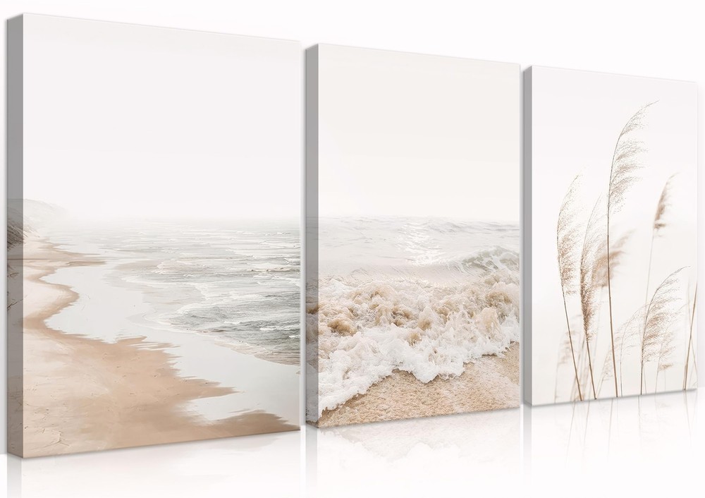 Neutral Beach Coastal Canvas Wall Art Beach Boho Botanical Pampas Grass Wall …
