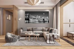 Wall Art Brooklyn Bridge Night View Canvas Painting Print Art,DIY Framed 24″x48″