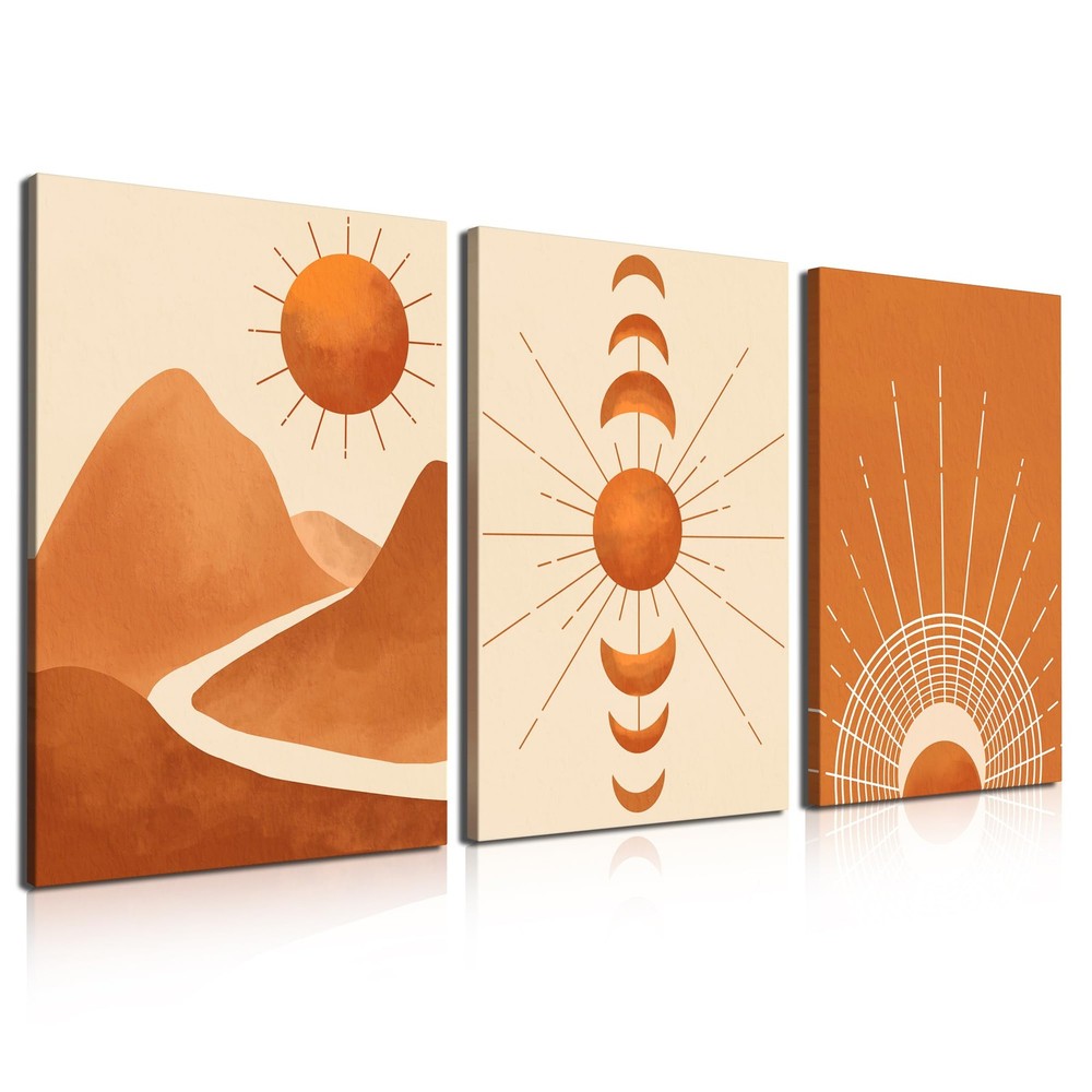Small 12×16 Boho Sun Canvas Wall Art Set of 3 College Dorm Essentials For Girls