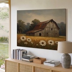 Rustic Barn Scene Canvas Wall Art Vintage Country Farmhouse Landscape Print