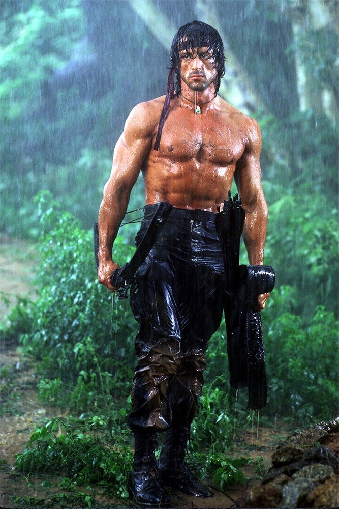 619946 John Rambo Raining Jungle Sylvester Stallone Wall Print Poster