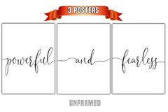 Powerful and Fearless, Set of 3 Poster Prints, Minimalist Home Wall Art Decor