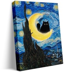 Vincent Van Gogh Canvas Wall Art Starry Night Cat Art Print Oil Paintings Decor