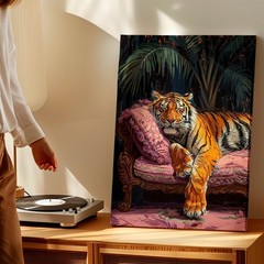 Wall Art Tiger on Pink Sofa Canvas Print Tropical Jungle Animal Decor 24×36