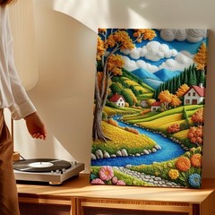 Wall Art Embroidered Landscape River Cottage Mountain Autumn Floral Home Decor