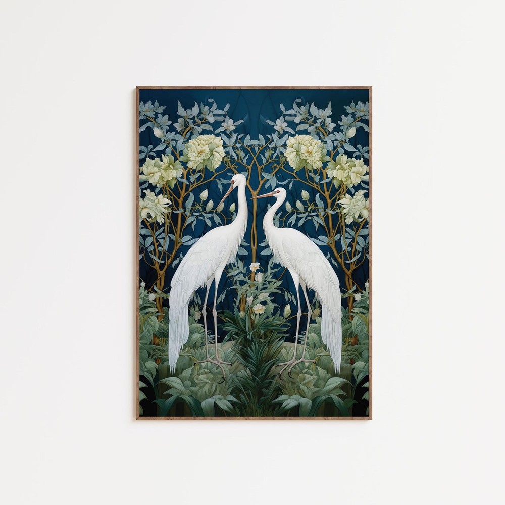 William Morris Crane Art Print Poster, Vintage Botanical Nature Wall Decor