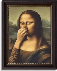 Vintage American Dark Brown Frame Mona Lisa Canvas Wall Art Funny Bathroom Mona