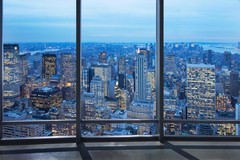 New York City Skyline Through Window at Dusk Photo Photograph Poster 24×36