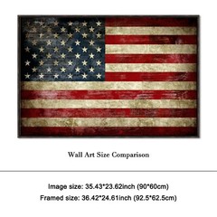 Framed Canvas Wall Art Print Picture Home Office Decor Vintage American Flag
