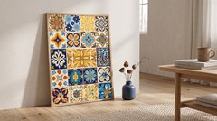 Elegant Floral Ornament Poster, Italian Tile Style Wall Art, Boho Home Decor