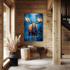 Colorful Moose Oil Painting Print Canvas Wall Art Wildlife Animals Lodge Decor