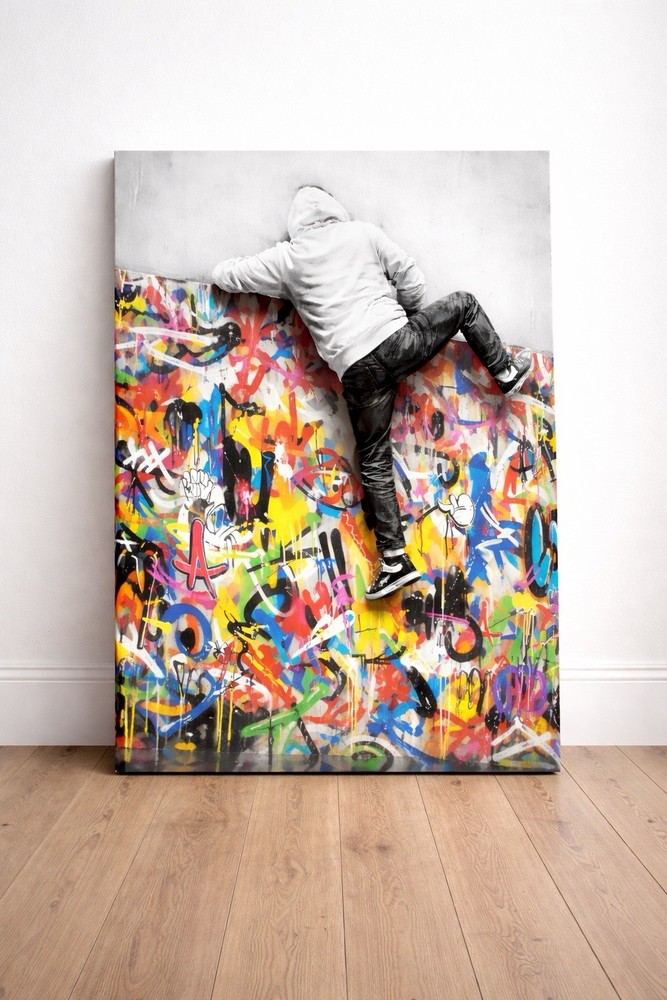 Urban Street Art Climber Canvas – Modern Graffiti Statement Piece, 24 x 36 in