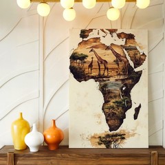 Wall Art Africa Map Giraffe Safari Landscape Wildlife Canvas Print Home Decor