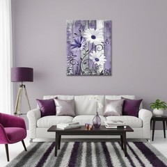 Farmhouse Daisy Floral Wall Art for Living Room, Purple Flower Butterfly Canv…
