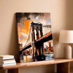 Wall Art Brooklyn Bridge Abstract Cityscape Canvas Print Urban Landscape Decor