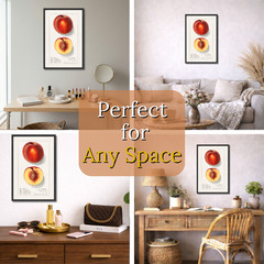Vintage Peach Illustration Poster Framed 11×17 Botanical Fruit Wall Art Decor