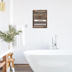 Bathroom Canvas Wall Art Rustic Funny Toilet Rules Prints Signs Framed Wood Back