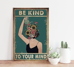 Inspirational Boho Wall Art – «Be Kind to Your Mind» Tin Metal Signs Poster 12×8