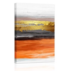 Abstract Orange Textured Wall Art: White Gold Canvas Print Hand Painted Moder…