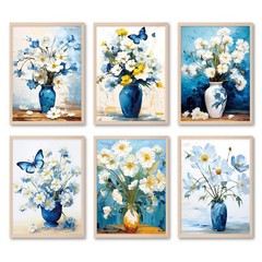 LIIGEMI Flower Wall Art Print -Daisy Oil Painting 8×11 Inches, Blue
