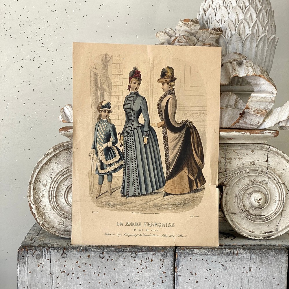 Historical REFERENCE 1886 French Fashion antique French Illustration toned draw