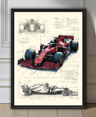 Racing Car Blueprint Poster – Technical Motorsport Wall Art – Vintage Decor