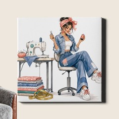 Urban toddler girl in sunglasses bandana and ripped jeans Poster Print fashion