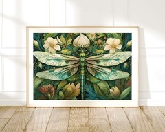 William Morris Dragonfly Poster, Vintage Botanical Art Nouveau Wall Art Decor