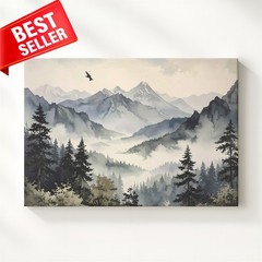 Tranquil Mountain Ethereal Alpine Layers Soft Mountains Mist Canvas Wall Art