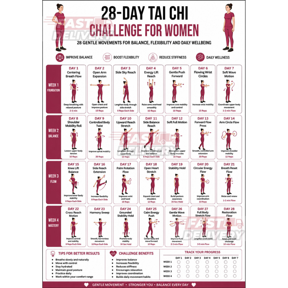 28 Day Tai Chi Challenge for Women Poster & Canvas, Balance & Flexibility