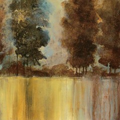 48W»x24H» MORNING MIST by CAT TESLA – DRIP TREES REFLECTIONS – CHOICES of CANVAS