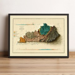 Kentucky Map, Kentucky 2D Relief Map, Kentucky Vintage Map – 2D Flat Print
