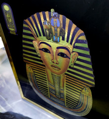 Vintage Egyptian King Tut and Queen Nefertiti Foil Wall Art Images- Gold Framed
