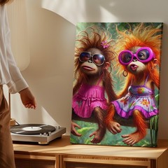 Cute Monkeys In Sunglasses Wearing Dresses Canvas Art For Kids Room Decor Print
