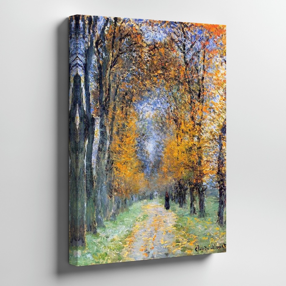 Impressionist Autumn Landscape Canvas Wall Art With Pathway Trees And Figures
