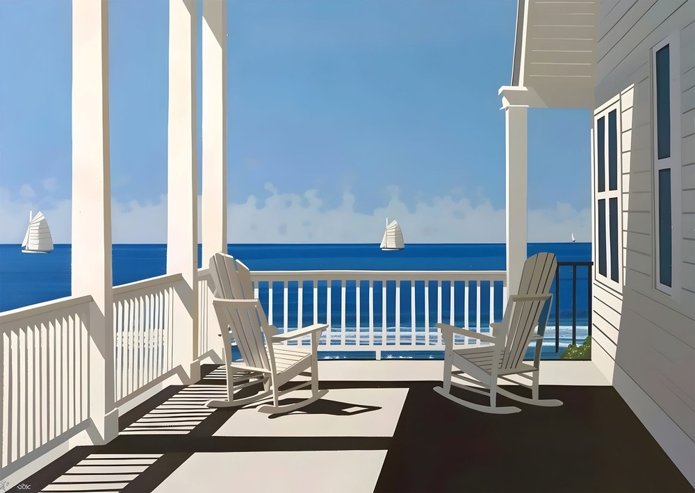Serene coastal porch wall art. Modern nature ocean wall art.