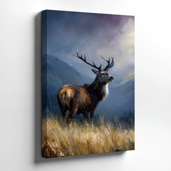 Majestic Stag Deer Painting Mountain Landscape Rustic Wildlife Wall Art Print