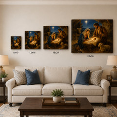Nativity Scene Canvas Wall Art Christmas Holy Family Manger Birth of Jesus Print