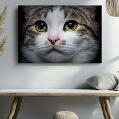 Create An Image Of A Playful Cat’s Close-up Face, Emphasizing Its Large Wall Art